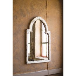 White Wood Framed Mirror With Gold Accent