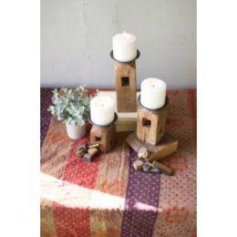 Set Of Three Square Wooden Furniture Leg Candle Holders