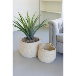 Set Of Two Round Seagrass Baskets With Handles