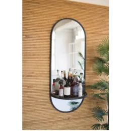 Tall Oval Wall Mirror With Folding Metal Shelf