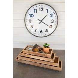Set Of Four Recycled Wooden Trays With Wire Bases