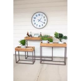 Set Of Three Rustic Recycled Wood Console Trays On Metal Bases