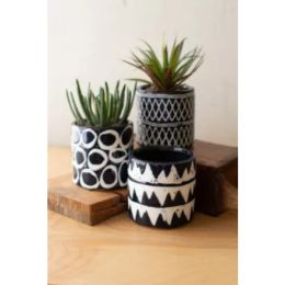 Set Of Three Navy Ceramic Pattern Planters