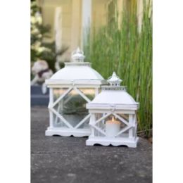 Set Of Two Rustic White Wooden Lanterns