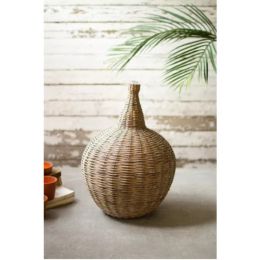 Wicker Vessel With Glass Neck