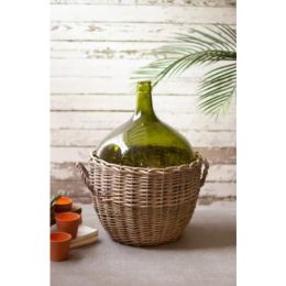Large Green Glass Damigiana With Wicker Wrap