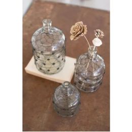 Set Of Three Wire Wrapped Clear Glass Jugs