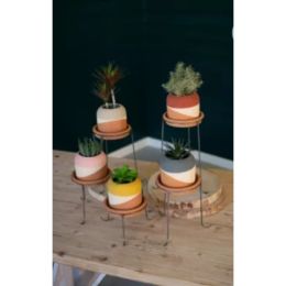 Set Of Five Color Dipped Clay Pots With Metal Bases