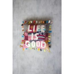 Life Is Good Kantha Pillow