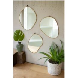 Set Of Three Brass Framed Organic Shaped Mirrors