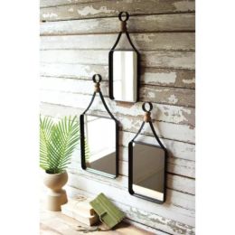 Set Of Three Metal Framed Mirrors With Wood Ball Detail