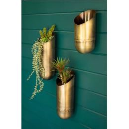 Set Of Three Antique Brass Wall Vases