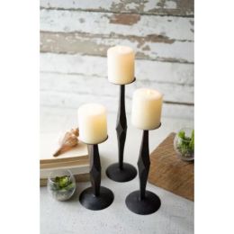 Set Of Three Hand Forged Iron Candle Stands
