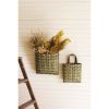 Set Of Two Olive Split Wood Hanging Wall Baskets