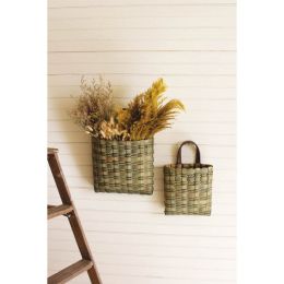 Set Of Two Olive Split Wood Hanging Wall Baskets