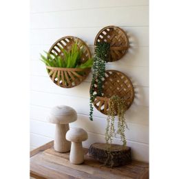 Set Of Three Rouind Split Wood Hanging Wall Baskets