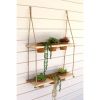 Two-Tiered Hanging Wooden Shelves With Clay Pots