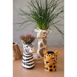 Set Of Three Ceramic Safari Animal Succulent Holders