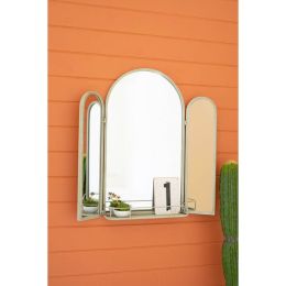 Industrial Green Tri-Folding Mirror With Shelf