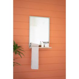 Industrial Green Metal Framed Rectangle Mirror W Wood Shelf