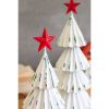 Set Of Two White Painted Metal Christmas Trees W Red Star