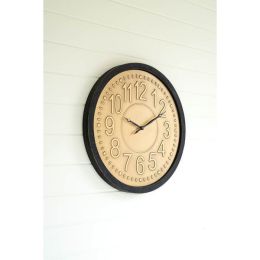 Black Fram Round Metal & Wood Wall Clock  With Brass Detail