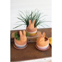 Set Of Three Clay Bunny Planters