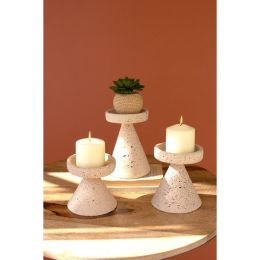 Set Of Three Speckled Clay Pillar Candle Holders