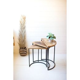 Set Of Three Nesting Demi Lune Wood And Iron Side Tables