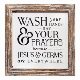 12.5" x 12.5" Distressed Brown"Wash Your Hands" Wall Art