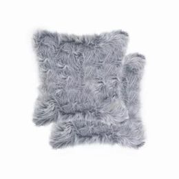 18" x 18" x 5" Grey, Faux Fur - Pillow 2-Pack