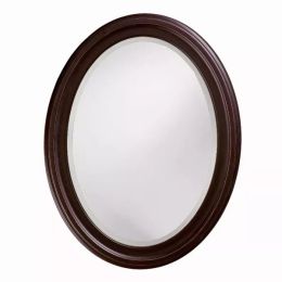 Oval Oil Rubbed Bronze Mirror with Wooden Grooves Frame