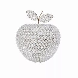 Silver Apple Shaped Jumbo Sculpture on Faux Crystals Frame Decorative Table Top