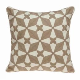 20" x 7" x 20" Transitional Beige and White Cotton Pillow Cover With Poly Insert