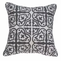 20" x 7" x 20" Traditional Gray and White Cotton Pillow Cover With Poly Insert