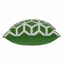 20" x 7" x 20" Transitional Green and White Pillow Cover With Down Insert