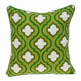 20" x 7" x 20" Traditional Green and White Pillow Cover With Down Insert