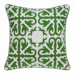 20" x 7" x 20" Traditional Green and White Accent Pillow Cover With Down Insert