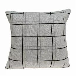 Large Scale Tan and Grey Plaid Cotton Accent Pillow Cover