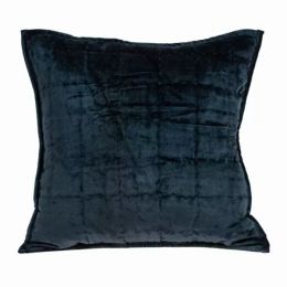 20" x 7" x 20" Transitional Dark Blue Quilted Pillow Cover With Poly Insert