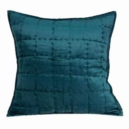 20" x 7" x 20" Transitional Teal Solid Quilted Pillow Cover With Poly Insert