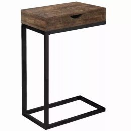10.25" x 15.75" x 24.5" Brown Finish Drawer and Black Metal Accent Table