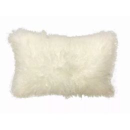 17" Creamy Genuine Tibetan Lamb Fur Pillow with Microsuede Backing