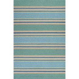 3'x5' Teal Beige Horizontal Stripes UV Treated Indoor Outdoor Area Rug