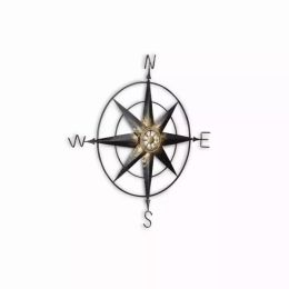 Black Metal Wall Decor Compass with Gold Center Accents