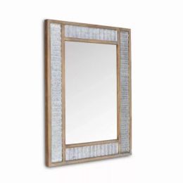 Modern Farmhouse Rectangular Wood and Galvanized Metal Wall Mirror