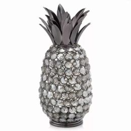 11" Faux Crystal Black and Nickel Pineapple Sculpture