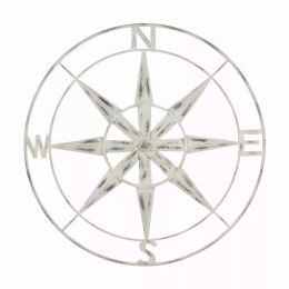 Nautical Compass Metal Wall Decor with Distressed White Finish