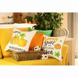 Set of 4 18" Fall Pumpkin Spice Harvest Throw Pillow Cover in Multicolor