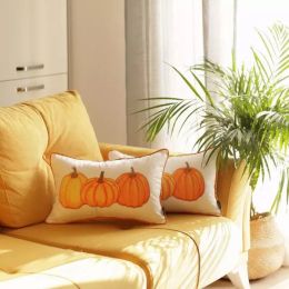Set of 4 20" Thanksgiving Pumpkin Throw Pillow Cover in Multicolor
